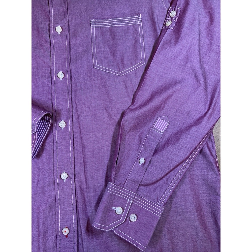 Luchiano Visconti 2-Ply Cotton Long Sleeve Shirt Mens Medium Iridescent Burgundy - Picture 4 of 16